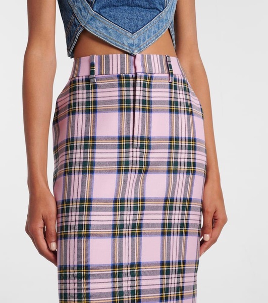 Plaid wool midi skirt