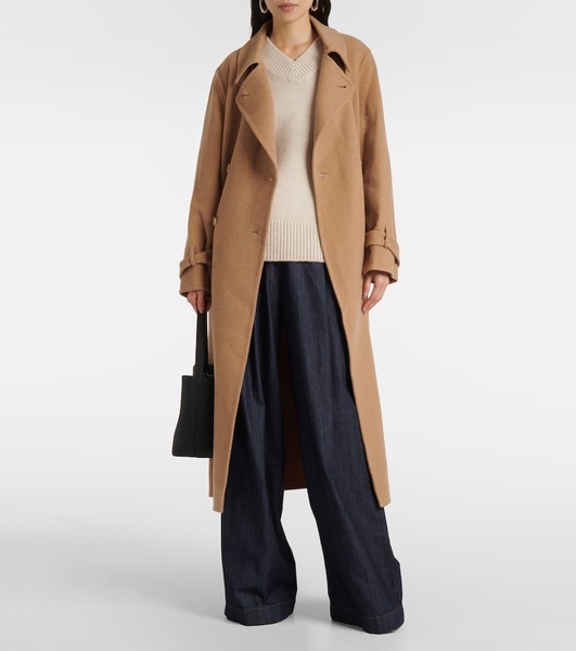 Belted double-breasted wool-blend coat