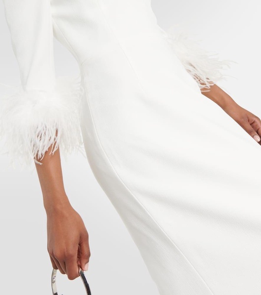 Bridal Plume feather-trimmed crêpe gown