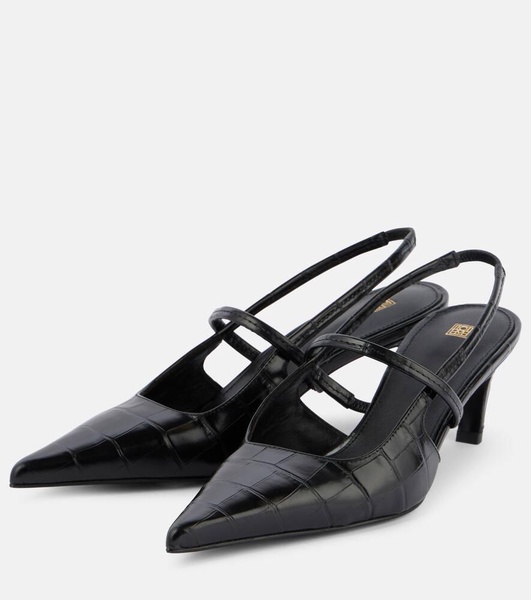 Sharp croc-effect leather slingback pumps