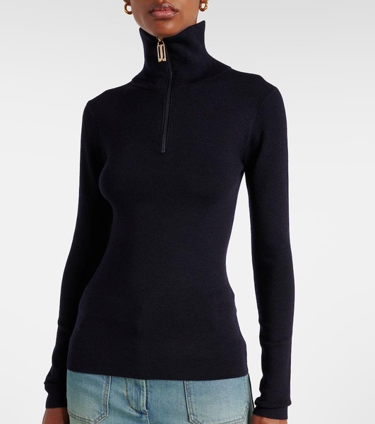 Half-zip wool-blend top