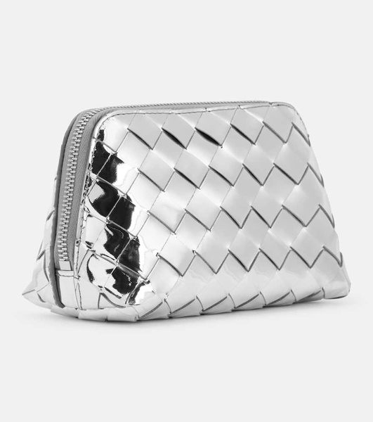 Intrecciato metallic leather pouch 