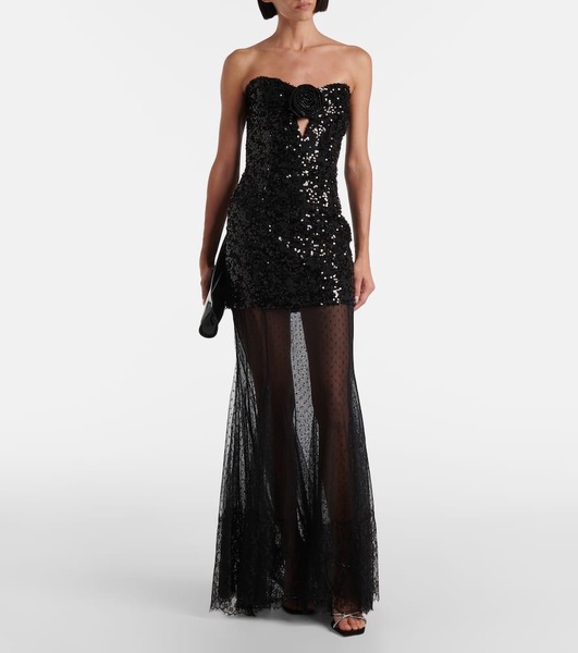 Diana sequined mesh-trimmed gown