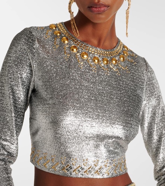 Embellished lamé crop top