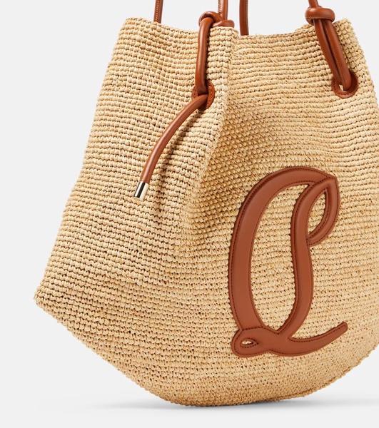 By My Side leather-trimmed raffia tote bag