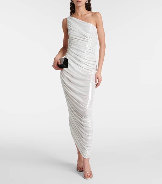 Diana one-shoulder ruched lamé gown