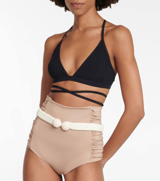 High-rise belted bikini bottoms