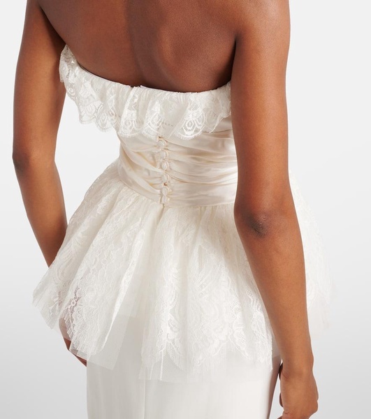 Peplum lace-trimmed cady bustier gown