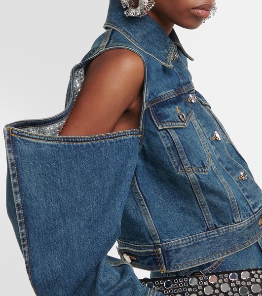 Embellished cutout denim jacket