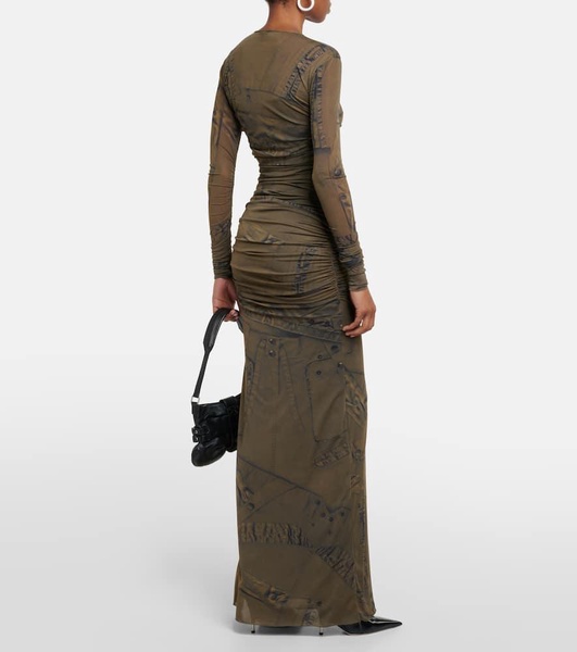 Printed ruched jersey maxi dress