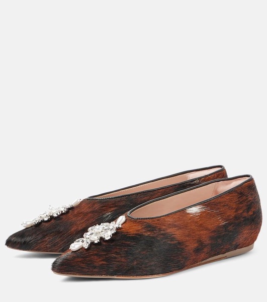 Embellished calf hair ballet flats