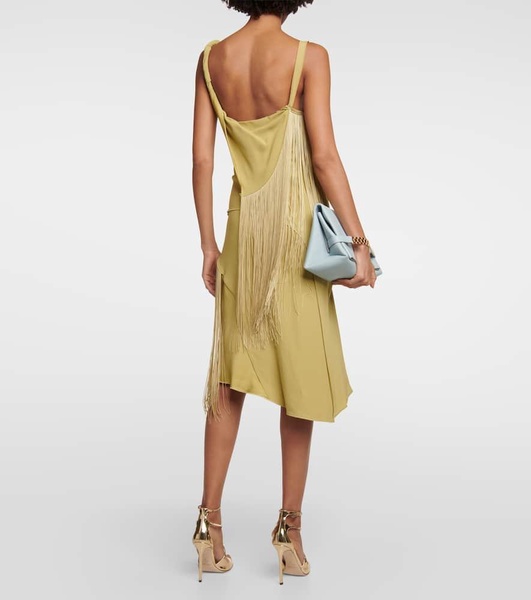 Fringe-trimmed crêpe and satin minidress