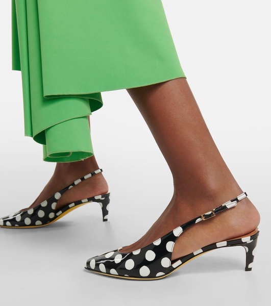 Polka-dot patent leather slingback pumps 