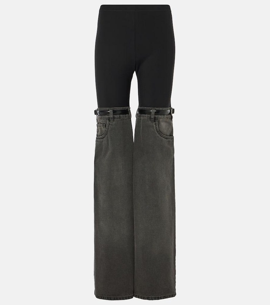 Denim-paneled straight pants