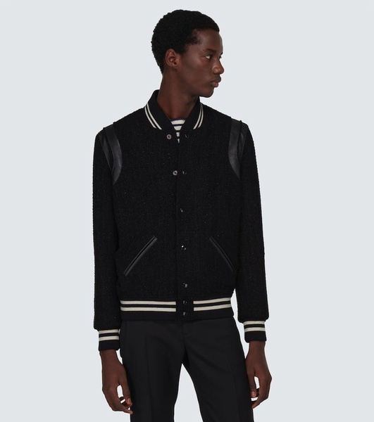 Teddy Leather-Trimmed Metallic Virgin Wool-Blend Bomber Jacket