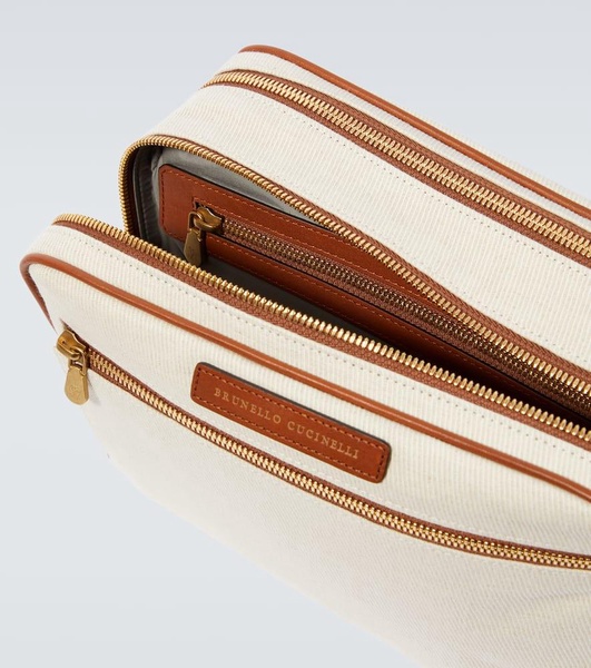 Leather-trimmed canvas toiletry bag