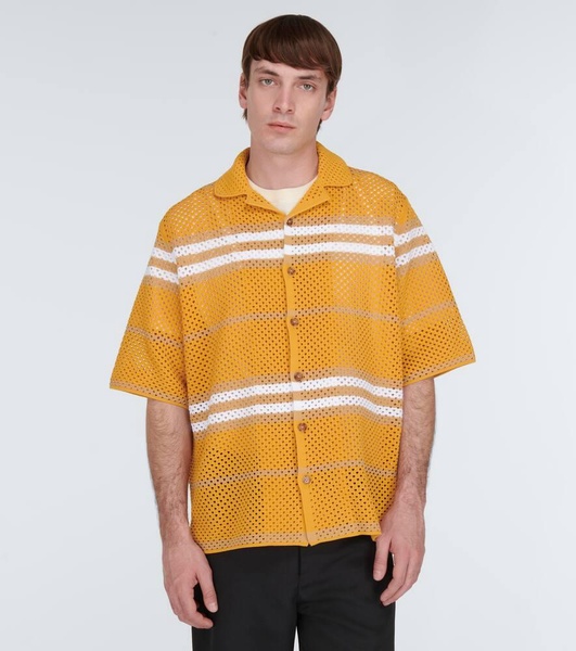 Icon Stripe pointelle-knit bowling shirt