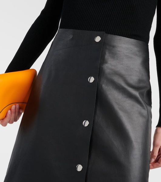 High-rise leather midi skirt