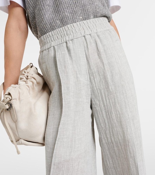 Low-rise linen-blend wide-leg sweatpants