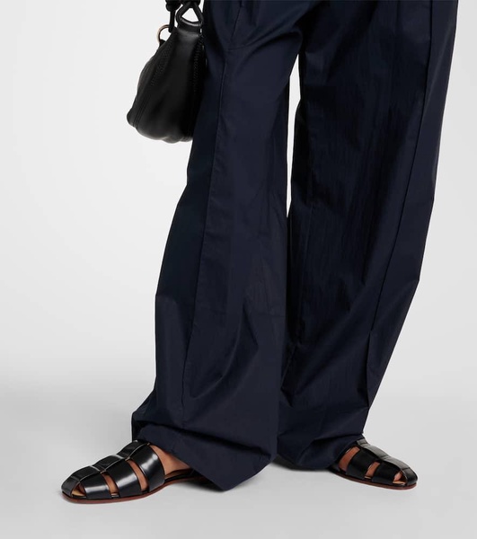 Pleated cotton wide-leg pants