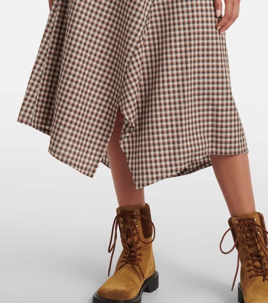 Asymmetric checked cotton midi skirt