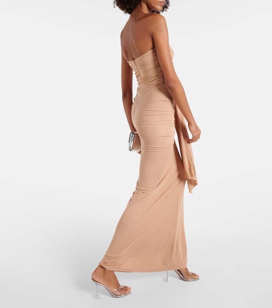 Ring-detail ruched cutout maxi dress