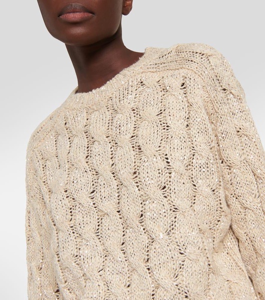 sequin-embellished cable-knit sweater