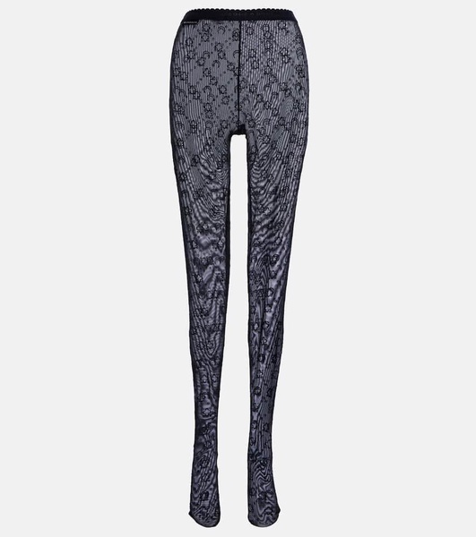 Moonogram flocked mesh tights