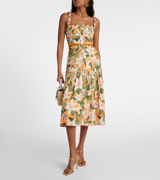 Nispero floral linen midi dress