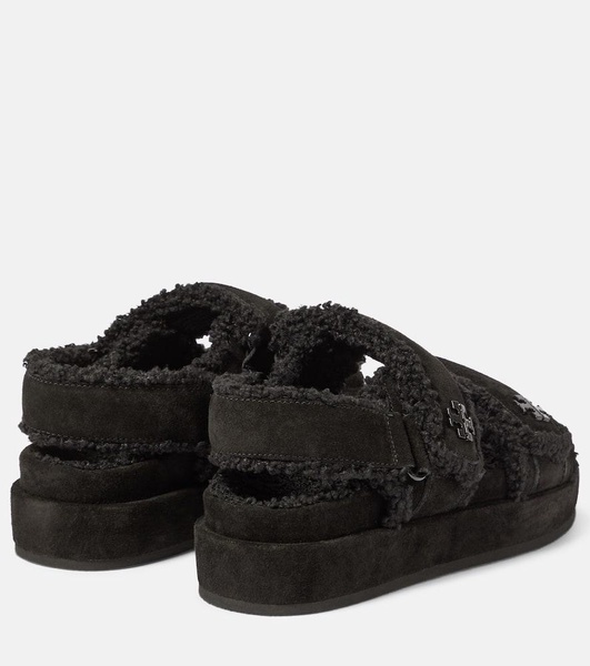 Kira faux fur-trimmed suede sandals