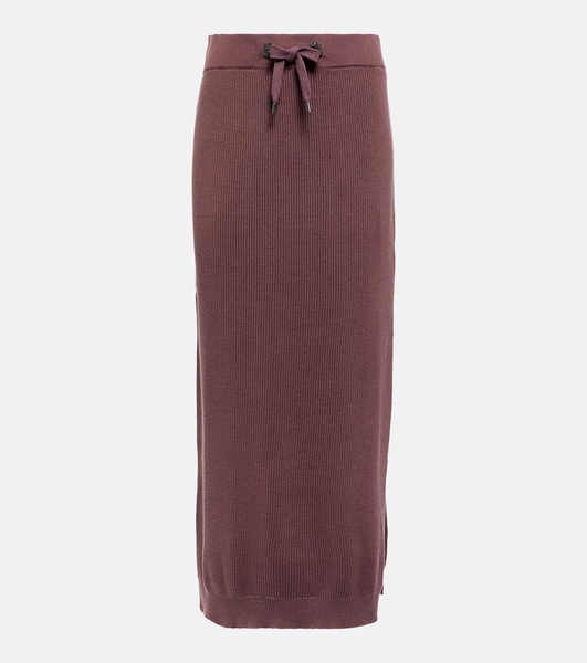 Ribbed-knit cotton midi skirt