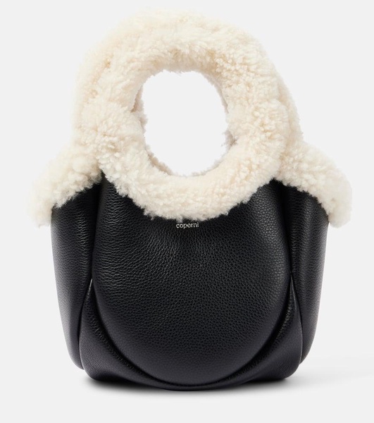 Swipe Mini faux fur-trimmed leather bucket bag