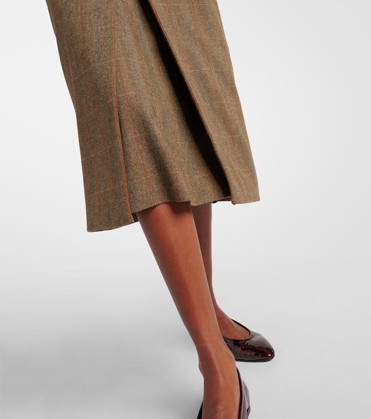 Checked wool and cashmere midi skirt