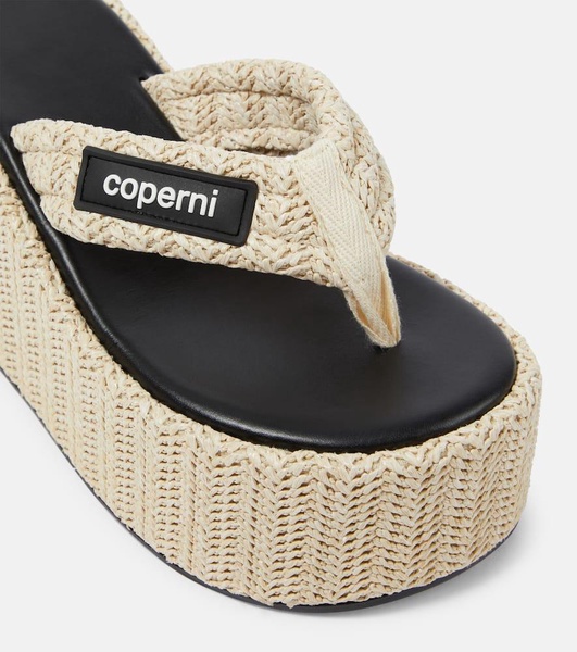 Raffia platform thong sandals