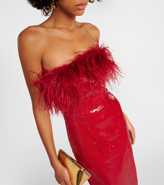 Nika sequined feather-trimmed gown