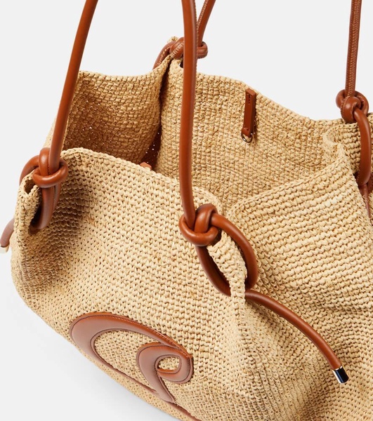 By My Side leather-trimmed raffia tote bag