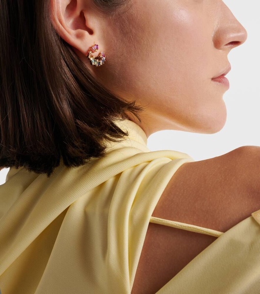 Rainbow Spiral 18kt gold earrings with diamonds and sapphires