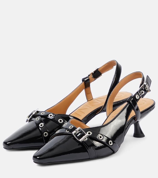 Eyelets faux leather slingback pumps