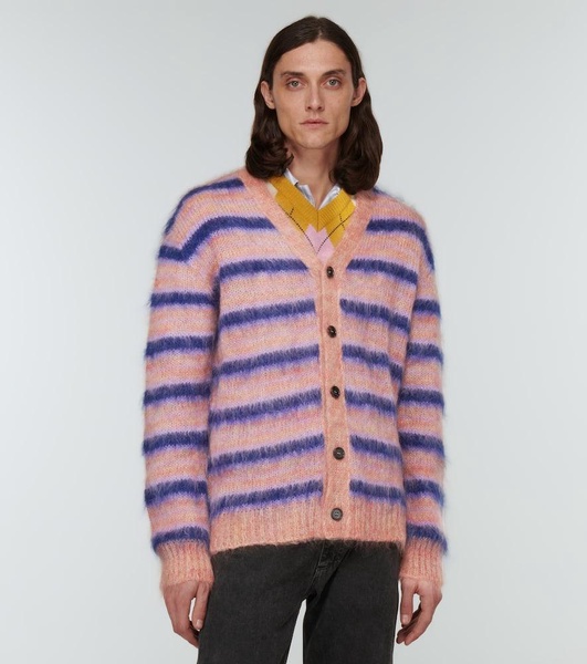 Striped brushed mohair-blend cardigan