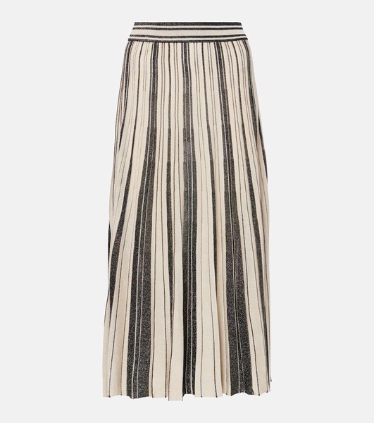 Pleated striped midi skirt