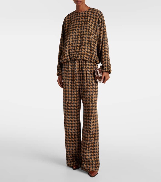 Houndstooth satin straight pants