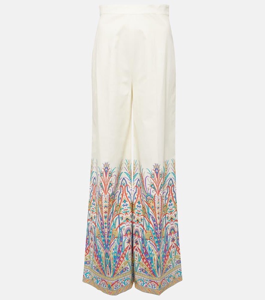 Printed cotton-blend wide-leg pants