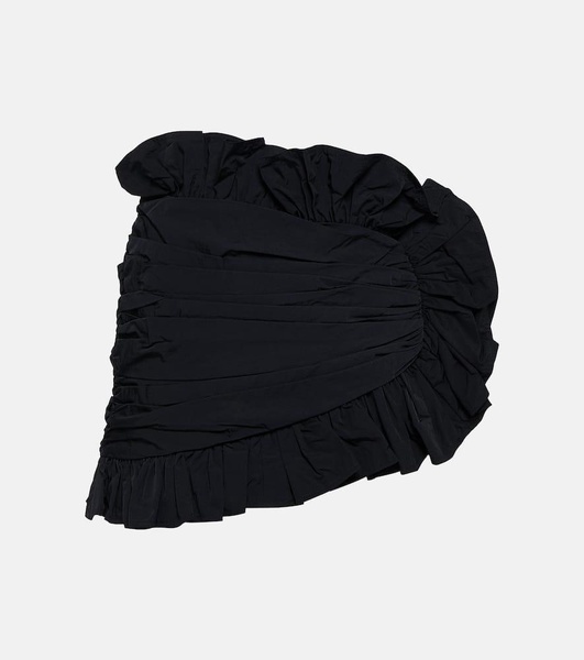 Ruffle-trimmed asymmetric miniskirt