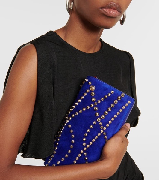 Paloma embellished suede and leather clutch