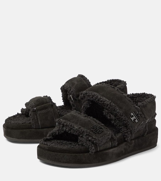 Kira faux fur-trimmed suede sandals