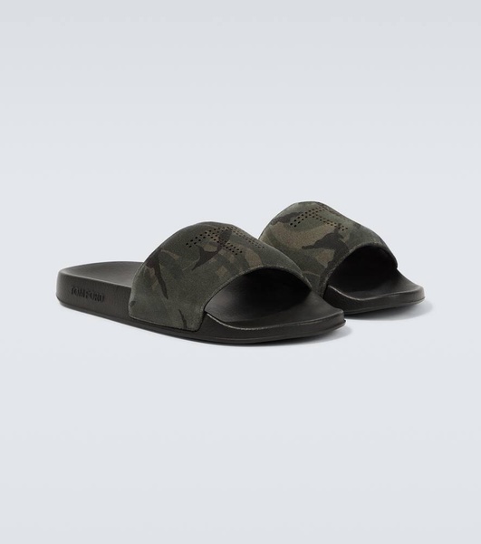 Camouflage suede slides