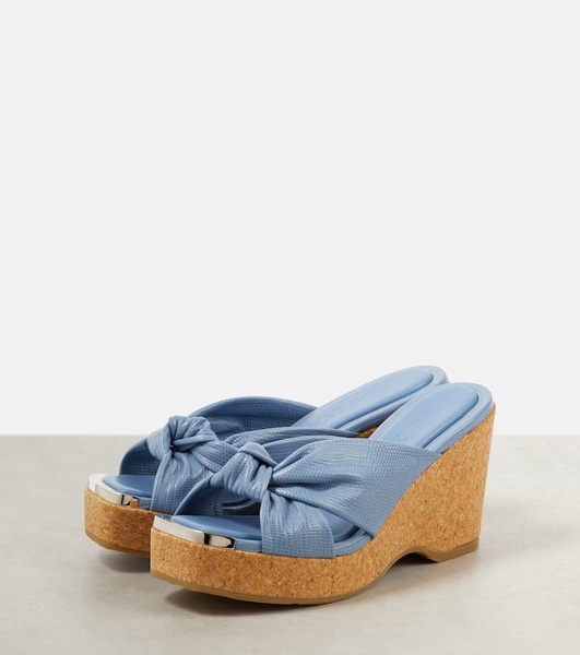 Avenue croc-effect leather wedges