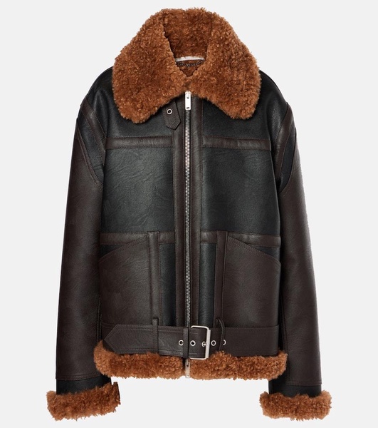 Faux shearling-trimmed biker jacket