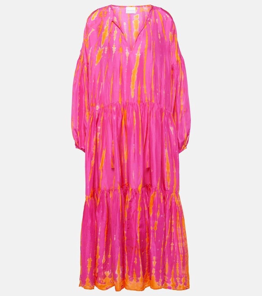 Amelia tie-dye tiered silk midi dress