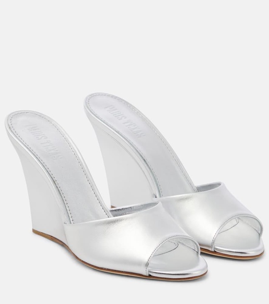 Wanda metallic leather wedge mules